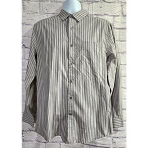 John Henry Gray White Striped Button Up Men's Shirt Medium Long Sleeves